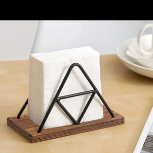 Wooden napkin holder with steel triangle shape