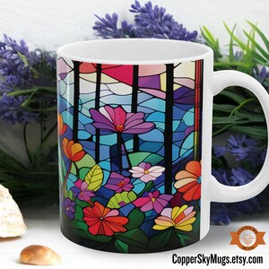 Stained Glass Flowers Mug, Art Lovers Coffee Cup, Nature Lovers Gift, Stained Glass Decor Mug,Glass Art Lovers Mug,Stained Glass Ceramic Mug