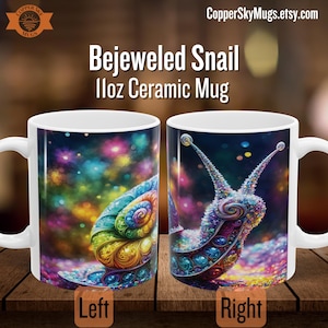 Mug escargot orné de bijoux, Tasse à café pour amoureux des escargots, Mug amoureux de l&#39;arc-en-ciel, Tasse à café fantaisiste, Mug coloré, Art fantastique, Sans BPA, Mug en céramique