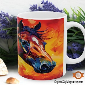 Impasto Horse Mug, Art Lovers Coffee Cup, Horse Lovers Gift, Brilliant Tea Mug, Animal Lovers Gift Mug, Colorful Stallion Ceramic Mug