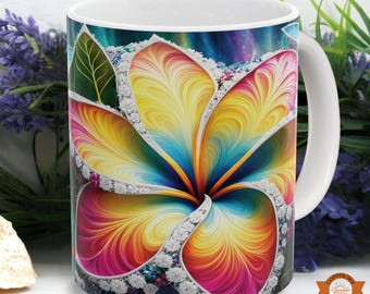 Sparkling Plumeria Mug Hawaiian Flower Coffee Cup Vibrant Hawaiian Floral Lovers Gift Ceramic Drinkware