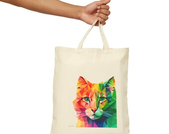 Cute Cat Tote Bag Colorful Geometric Animal Print Cute Gift Idea