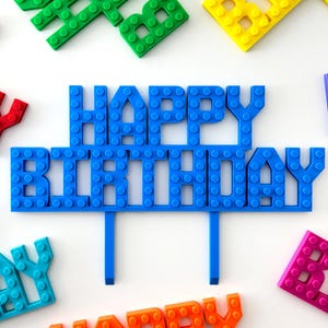 Brick Compatible Cake Topper - Building Blocks Style Cake Sign - Happy Birthday Cake Topper - Brick Birthday Party - Brick Gifts Cake Topper