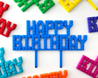 Décoration de gâteau compatible avec les briques - décoration de gâteau style blocs de construction - décoration de gâteau joyeux anniversaire - fête d'anniversaire brique - décoration de gâteau cadeaux brique