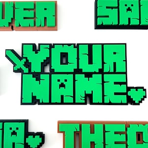 Personalised Block Mining Inspired Name Sign - Creeper Styled Custom 3D Name Plate - Minecraft Fan Inspired Gifts - Gamertag Sign Gift