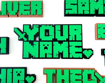 Placa de identificação personalizada inspirada em mineração de blocos - Placa de identificação 3D personalizada estilo Creeper - Presentes inspirados em fãs de Minecraft - Placa de identificação de gamertag