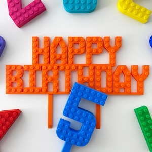 Brick Birthday Bundle - Brick Compatible Birthday Cake Topper & Number- Brick Happy Birthday Cake Sign + Brick Birthday Number For Cake