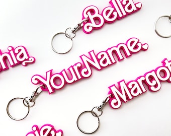 Chaveiro personalizado inspirado em boneca - Chaveiro 3D personalizado estilo boneca rosa - Chaveiro leque de boneca rosa - Presente de princesa - Sacola de festa para meninas