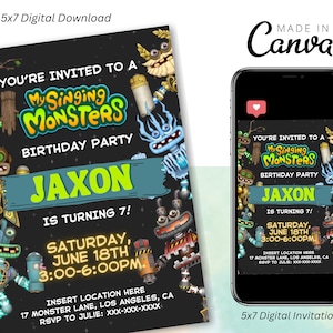 Invito di compleanno Wubbox, invito di compleanno My Singing Monsters MSM, festa di compleanno My Singing Monsters, invito virtuale, invito elettronico