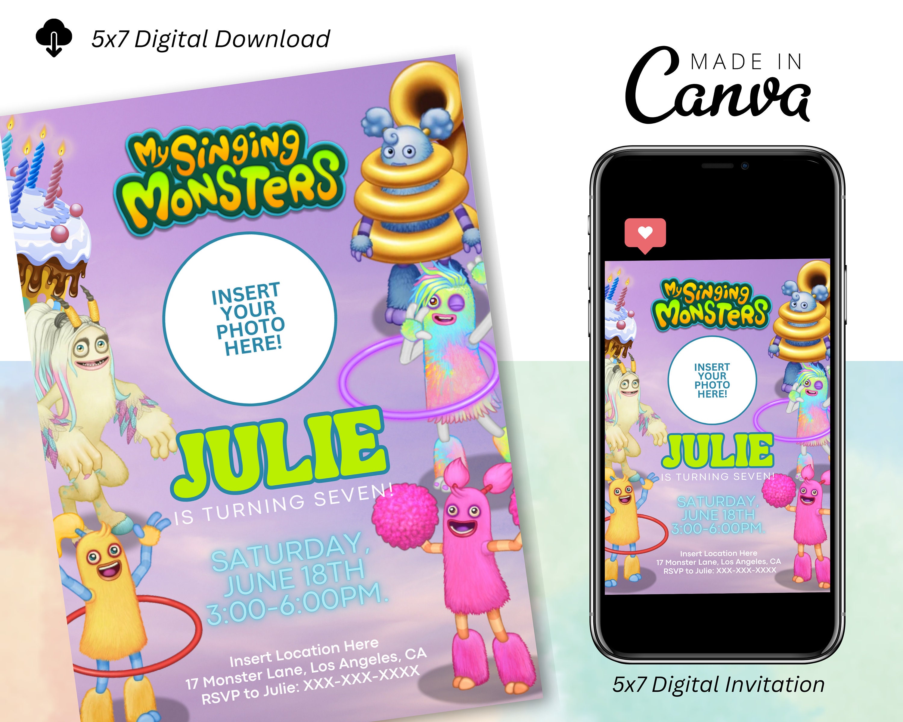 My Singing Monsters MSM Girls Birthday Invitation, My Singing Monsters ...