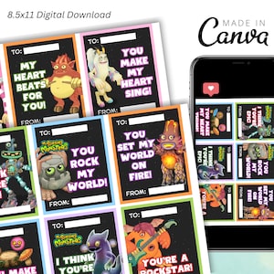 Meine singende Monster Valentinstag Karte, meine singende Monster Valentine, meine singende Monster Thema Valentine, MSM Digital Download, Printable