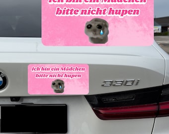 Sad Hamster Car Magnet | I am a girl sign pink | Funny meme magnet | 20 x 10 cm | Gift idea for a novice driver