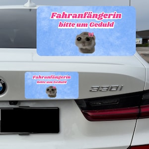 Trieste hamster automagneet | Beginnend bestuurder bord blauw roze | Grappige Meme magneet | 20x10cm | Cadeau-idee voor een rijbewijs voor een beginnende bestuurder