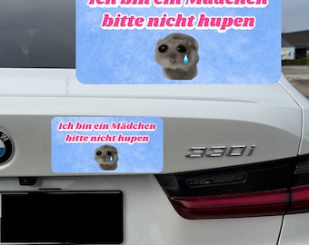 Sad Hamster Car Magnet | I am a girl sign blue | Funny meme magnet | 20 x 10 cm | Gift idea for a novice driver