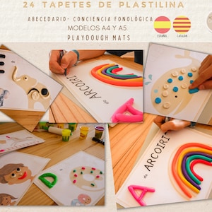 Puede incluir: Un conjunto de 24 tapetes de plastilina con el alfabeto, con imágenes y palabras para cada letra. Los tapetes están diseñados para ayudar a los niños a aprender sobre los sonidos de las letras y la fonética. Los tapetes están disponibles en tamaños A4 y A5.