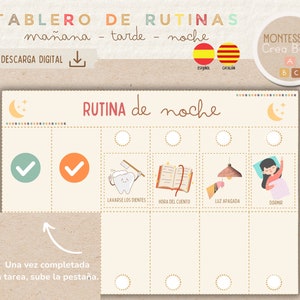 Tablero de rutinas diarias para niños en español y catalán, 144 tarjetas de rutinas, imprimible, homeschooling, educación en casa. imagen 1