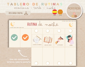 Tablero de rutinas diarias para niños en español y catalán, 144 tarjetas de rutinas, imprimible, homeschooling, educación en casa.