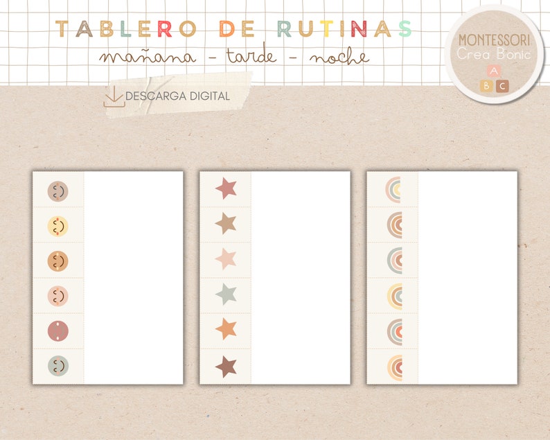 Tablero de rutinas diarias para niños en español y catalán. Temática boho. 162 tarjetas de rutinas, imprimible, homeschooling. imagen 3