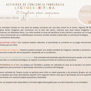 Tarjetas de lectoescritura para trabajar la conciencia fonológica. 25 tarjetas circulares. Descarga digital. imagen 6