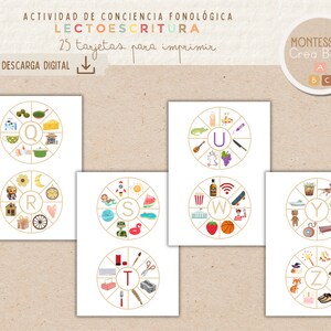 Tarjetas de lectoescritura para trabajar la conciencia fonológica. 25 tarjetas circulares. Descarga digital. imagen 5