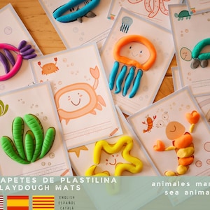 Animales Marinos Plantillas de Plastilina. Playdought Mats Animales Marinos. Habilidades motoras finas. Preescolar. Grafismo. Imprimible.