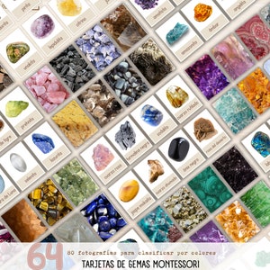 Tarjetas didácticas Montessori de Piedras Preciosas, Material Imprimible, Minerales y Cristales, Aprendizaje en Casa (Homeschooling)