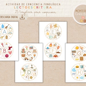 Tarjetas de lectoescritura para trabajar la conciencia fonológica. 25 tarjetas circulares. Descarga digital. imagen 3