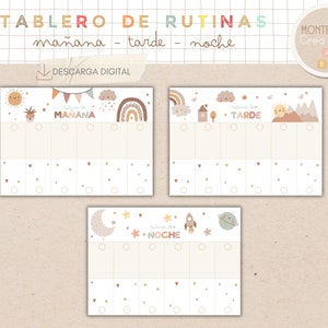 Tablero de rutinas diarias para niños en español y catalán. Temática boho. 162 tarjetas de rutinas, imprimible, homeschooling. imagen 2