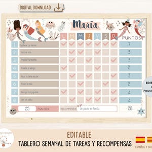 May include: A printable weekly chore chart for children featuring a mermaid theme. The chart includes a space for a child's name, a list of chores, a points system, and a reward section. The chart is designed to be used with a dry-erase marker.