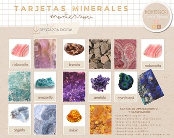 Tarjetas didácticas Montessori de Piedras Preciosas, Material Imprimible, Minerales y Cristales, Aprendizaje en Casa (Homeschooling)