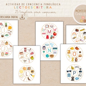 Tarjetas de lectoescritura para trabajar la conciencia fonológica. 25 tarjetas circulares. Descarga digital. imagen 4