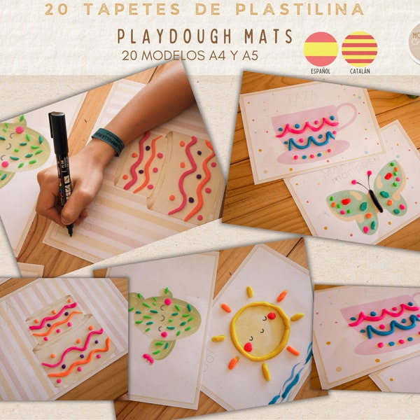 Pack de 20 Tapetes de Plastilina para Niños, con nombre para repasar. Plantillas de plastilina. Imprimible. Español y catalán. A4 y A5.