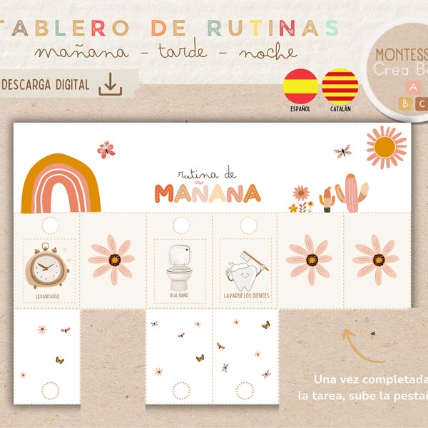 Tablero de rutinas y hábitos diarios para niños, 162 tarjetas de rutinas, imprimible, homeschooling, educación en casa.