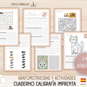 Cuaderno de Caligrafía y Grafomotridad en Letra de Imprenta. Actividades para niños. Castellano y Catalán.  Aprendizaje escritura.Imprimible