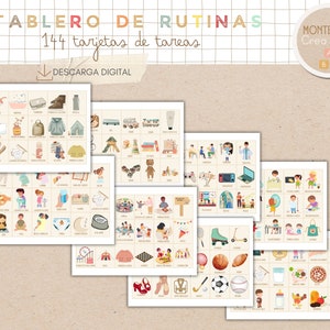 Tablero de rutinas diarias para niños en español y catalán, 144 tarjetas de rutinas, imprimible, homeschooling, educación en casa. imagen 4