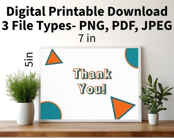 Orange and Blue Thank You Card | Digital Download | Printable