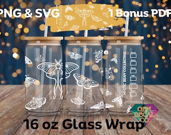 Luna Moth Mystical Bean Glass Wrap Digital PNG, SVG Boho Mystical