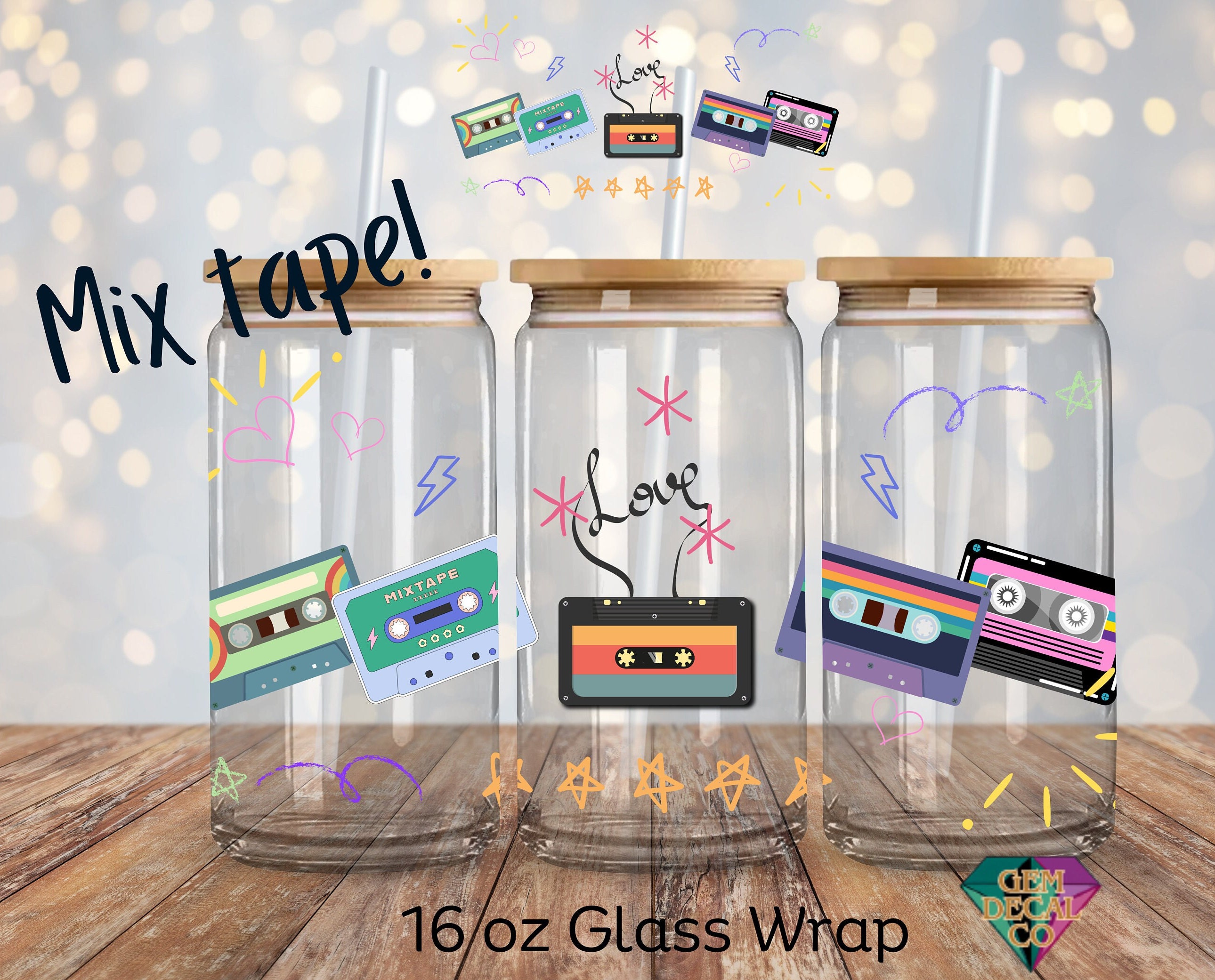 Mixtape 16 oz Digital Wrap Cassette Love PNG SVG