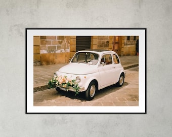 Italy Street Scene with Vintage Fiat 500 Car | Film Photography Art Print | Large Wall Art | Italy Travel Art Decor