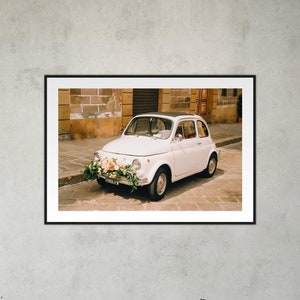 Italy Street Scene with Vintage Fiat 500 Car | Film Photography Art Print | Large Wall Art | Italy Travel Art Decor