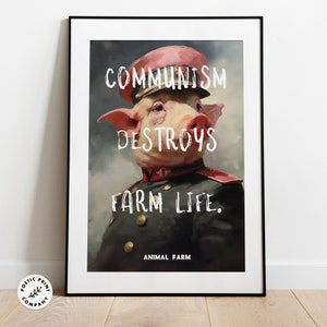 Animal Farm Poster. One sentence summary for George Orwell's classic. Gift for book worm. Digital art. Oversimplified Novel Wall Art.