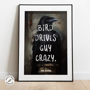 The Raven Poster. One sentence summary of the poem by Edgar Allan Poe. Digital wall art for book worms. Nevermore Art Print. Poe Poster.