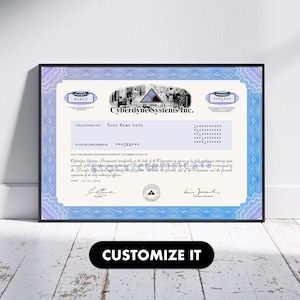 Cyberdyne custom stock certificate. Personalised Cyberdyne Wall Art. Terminator Art Download. Terminator Poster. Cyberdyne custom Print.