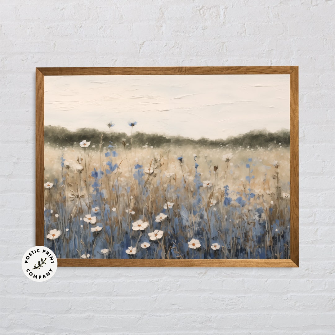 Blue Wild Flowers in a Corn Field Oil Painting. Printable Art ...