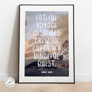 Moby Dick Poster. Oversimplified Novel Wall Art. Herman Melville&#39;s classic summarised in a few words. Gift for book worm. Digital art print