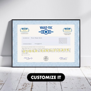 Vault Tec custom stock certificate. Personalised Vault-Tec Wall Art. Fallout Art Download. Fallout Poster. Fallout 4 Gift Digital Print.