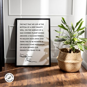 Douglas Adams Hitchhikers Quote Poster - The fact that we live at the bottom of a deep gravity well... Book Worm Gift. Book Poster Wall Art