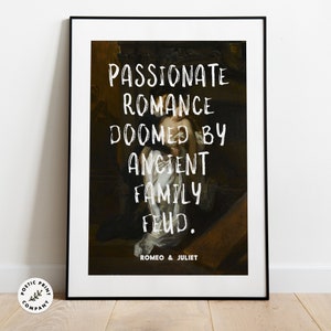 Romeo and Juliet Poster. Oversimplified Novel Wall Art. Shakespeare&#39;s classic summarised in a few words. Gift for book worm. Digital print