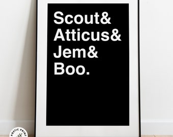 To Kill a Mockingbird Characters Poster. Harper Lee Book Print. Book worm gift. Print for Library. Scout Atticus Jem and Boo. Book Wall Art