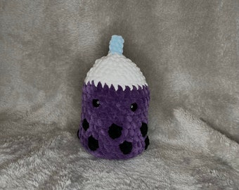 taro boba plush, 8in purple crochet tea plushie